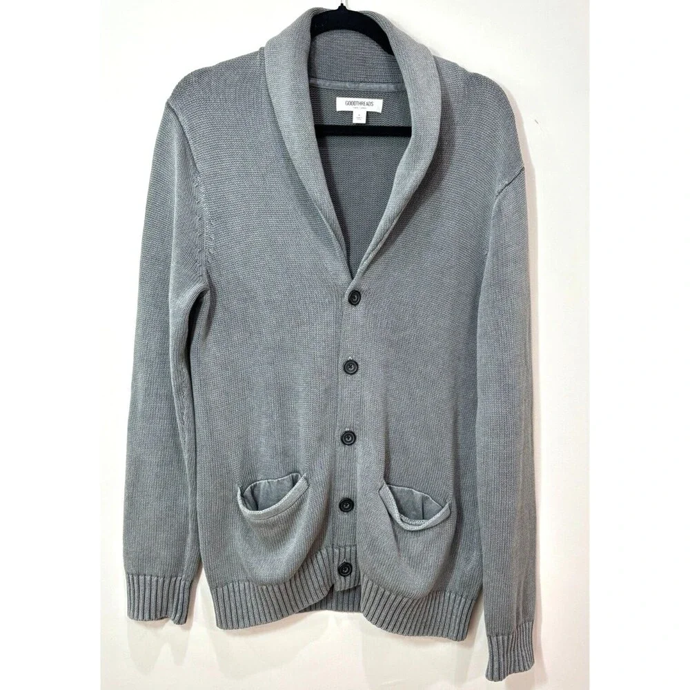Goodthreads Mens Shawl Collar Cardigan S Gray Chunky Academia Old Money